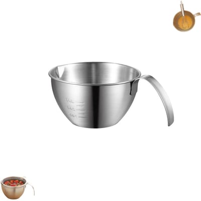 1 stuk - Roestvrijstalen mengkom - Eiermengkom met handvat - Beslagmengkom met maatverdeling - Saladekom met V-vormige schenktuit van 700 ml - Mengkom van 19 cm * 14 cm * 8 cm - Geschikt voor koken, bakken, salades en voedselbereiding
