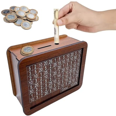 Dailygoods- Spaarpot Hout - Herbruikbare Spaarpot - Spaardoel met Cijfers - Retro Spaarvarken - 1 Stuk - 17 x 12,5 x 6,7 cm