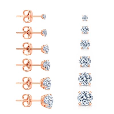 Pax Amare Zirkonia Oorbellen Set van 6 - Stainless Steel Oorknopjes met Steentje in 6 verschillende maten - Rosé Goud - 3mm tot 8mm
