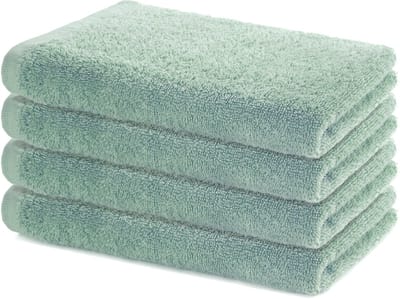 Lavea® Set van 4 Douchelaken 60x120 cm – Zachte en Absorberende Badhanddoeken – 100% Katoen – Oeko-TEX 100 – met Badstofstructuur – voor Badkamer, Fitness en Spa – Eucalyptusgroen