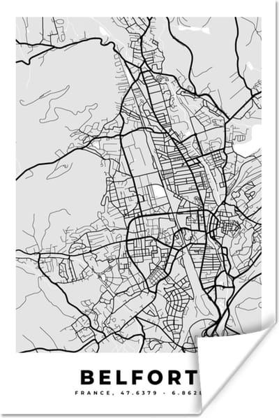 Poster Frankrijk – Belfort – Stadskaart – Plattegrond – Kaart - 120x180 cm XXL