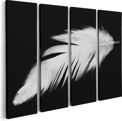 Artaza Canvas Schilderij Vierluik Witte Veer op een Zwarte Achtergrond - 80x60 - Foto Op Canvas - Canvas Print