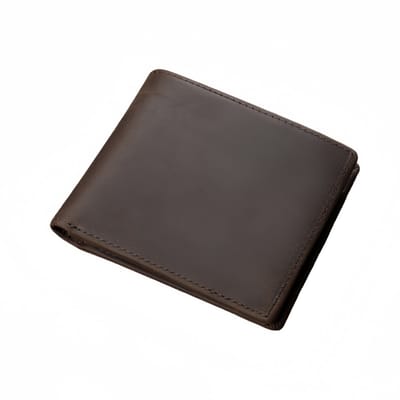 Korte herenportemonnee - Vintage stijl - Echt leer - 11,5*10*1,5 cm - Donkerbruin - 1 stuk