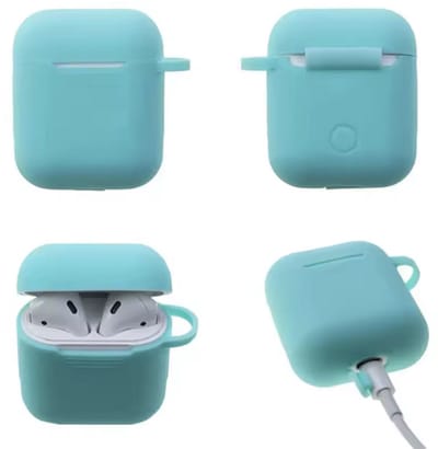 Turquoise hoesje geschikt voor AirPods - AirPods case - AirPodscase - AirPods hoesje met karabijnhaak - Turquoise - Siliconen - AirPods 1 & 2 - Geschikt voor Apple AirPods - CHPN