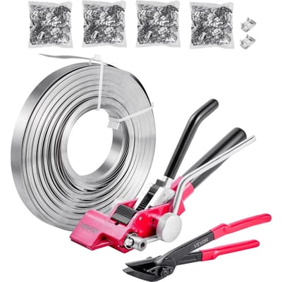 Kit de Cerclage en Acier, Outil Scelleur de Cerclage Robuste avec 122 m de Bandes de Cerclage, 400 Agraffes Métalliques, Kit Manuel de Cerclage d'Emballage de Palette pour