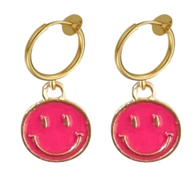 Klem oorbellen Smiley goudkleur Roze- Geen gaatje- Charme Bijoux