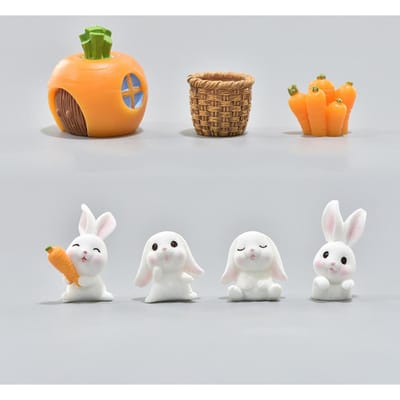 7 pièces/ensemble Micro Paysage Mignon Animal Dessin Animé Lapin Carotte Maison Jardinage Résine Ornement Accessoires brown