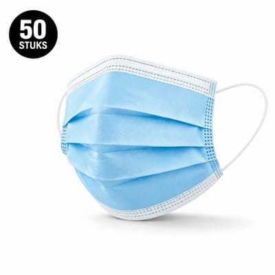 50x Mondkapjes 3 Laags – Niet Medisch – Wegwerp Mondmaskers – Comfortabele Oorlussen – Ademend & Lichtgewicht – Blauw