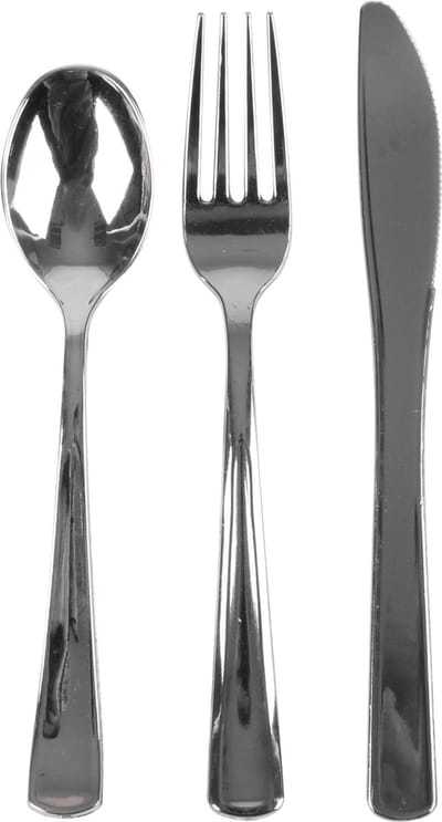 Urban Living BBQ/verjaardag/camping bestek voor 6 personen - 18x - stevig kunststof - 17 cm - zilver - herbruikbaar