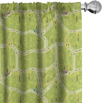 ABAKUHAUS Geometrische Voorhangen – 2x75x175 cm – Geel en Appelgroen Mikrofaser