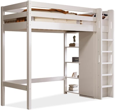 REDOM Hoogslaper – Met kledingkast & 6 planken – Klassiek – Spaanplaat & massief hout – Wit – 90 x 200 cm