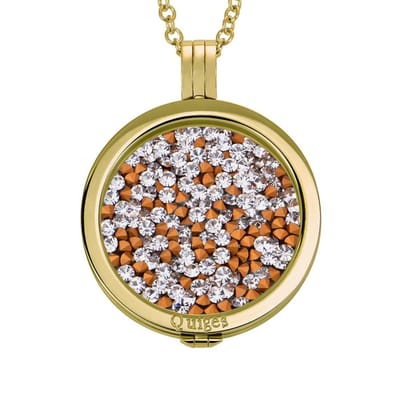 Quiges - Munthouder met Ketting en Munt 33mm Zirkonia Transparant Bruin - RVS Goudkleurig - ERHS277