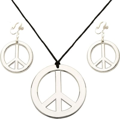 Verkleed sieraden set - Peace teken - Hippie - Flower Power - Sixties - ketting met oorbellen - 60s