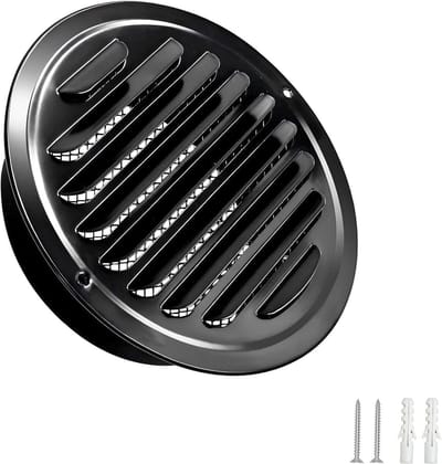 1 Stuk Wandrooster 100mm Luchtventilatie Ductafdekking, Ronde Wandventilatie met Insectenmesh, Roestvrij Staal, Zwart, Voor Binnen en Buiten Gebruik