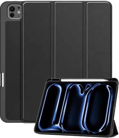 Hoesje - Geschikt voor Apple iPad Pro (2024/2025) - 11 inch - Dun & Stevig - Trifold Bookcase - Hard Cover Case - Met Uitsparing Geschikt voor Apple Pencil - Hardcover Book - Tablet Hoes - Zwart