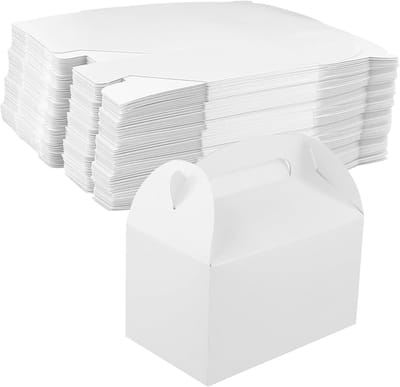 50 stuks geschenkdozen, wit, klein met handvat, 16 x 9,5 x 9,5 cm, witte kartonnen geschenkdozen, cadeaudoosjes, herbruikbaar, voor feest, bruiloft, snoep, cake