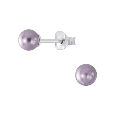 Joy|S - Zilveren 6 mm parel oorbellen - lila grijs