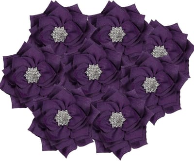 Chiffon Bloem Applicaties - Stoffen Bloemen - Ambachtelijke Decoratie - Met Parels Strass - 10 Stuks - Donkerpaars