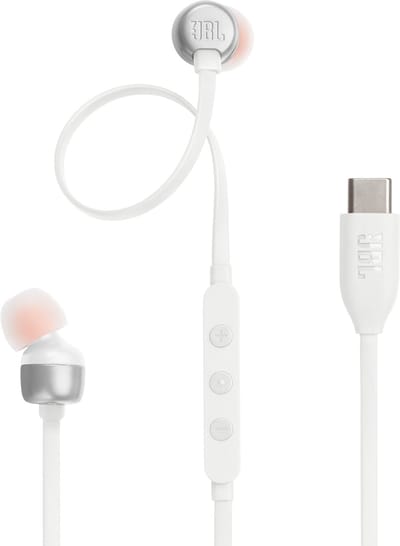 JBL Tune 310C - USB-C Oordopjes voor iPhone 15, 16 & 17 - Bedrade In-ear met Microfoon - Oortjes Bedraad - JBL Pure Bass - Android & Laptop - Wit