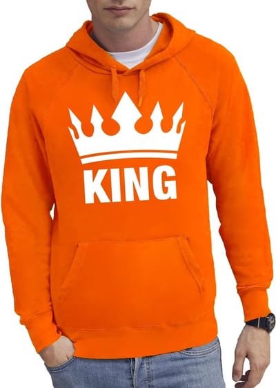 Oranje kroon met King hoodie / hooded sweater heren - Oranje Koningsdag kleding S
