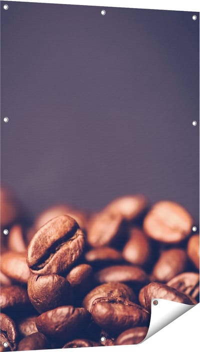 Gards Tuinposter Koffie Bonen op een Zwart Achtergrond - 80x120 cm - Tuindoek - Tuindecoratie - Wanddecoratie buiten - Tuinschilderij