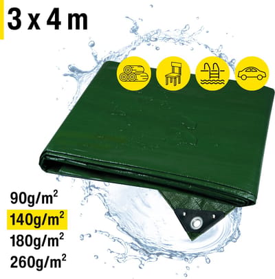 Horizont Afdekzeil - 3 x 4 m – 140 g/m² – Groen - Weerbestendig, Waterdicht & UV-beschermd – Stevig Zeil voor Buiten Meubels, Aanhanger, Houtopslag of Zwembad – Grondzeil - Autohoes