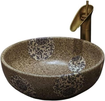 Keramische Wastafel - Waskom Badkamer - Badkamer Decoratie - Handgeschilderd Patroon - 42x42x15 cm - Wit
