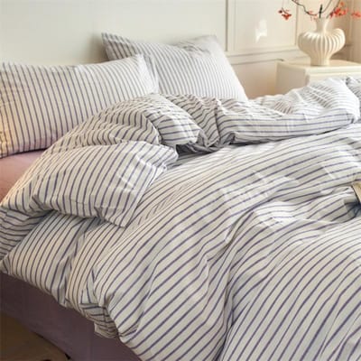 Luxe 100% Katoen Garengeverfd 3-delige Dekbedovertrekset (1 Dekbedovertrek + 2 Kussenslopen), Voorgewassen, Streepdessin, Beddengoedset 230x220cm(91x87 in)
