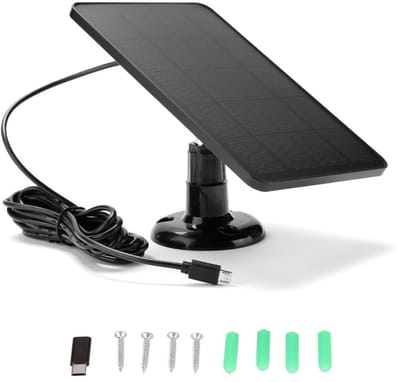Allecto - Zonnepaneel voor Beveiligingscamera - 5V 4W - IP65 Waterdicht - Zwart - Draadloos Opladen - Geschikt voor Buitenbeveiligingscamera