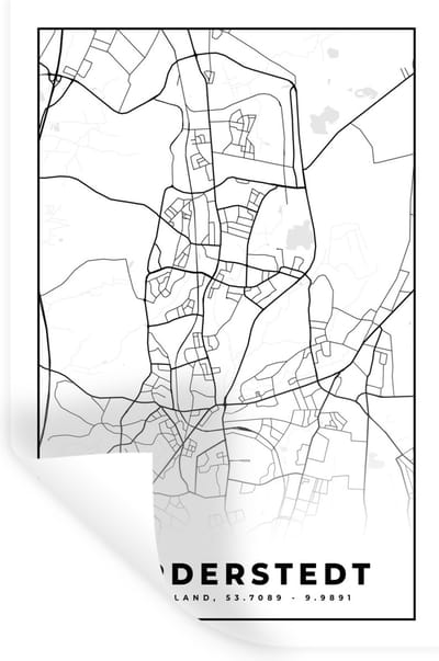 Muurstickers - Sticker Folie - Norderstedt - Kaart - Plattegrond - Stadskaart - 20x30 cm - Plakfolie - Muurstickers Kinderkamer - Zelfklevend Behang - Zelfklevend behangpapier - Stickerfolie