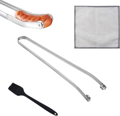 Verstelbare BBQ Tangen met Siliconen Borstel, 40cm RVS Grilltangen voor Grillen, Barbecue en Koken met Draaiwiel en Draadgaas