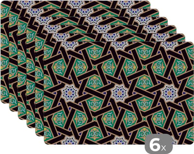 Placemat - Placemats kunststof - Oriëntaal - Patroon - Arabisch - Sterren - 45x30 cm - 6 stuks - Hittebestendig - Anti-Slip - Onderlegger - Afneembaar