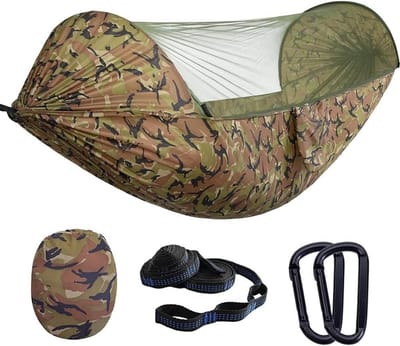 Outdoor Hangmat - Kampeerhangmat Schommel - Ontspannen in de Natuur - Met Muggennet - 290 x 140 cm - Donker Khaki