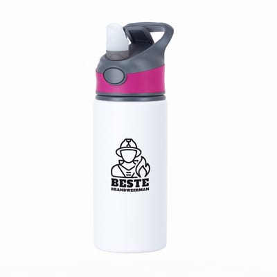Hacebo® - Beste brandweerman waterfles met rietje roze - Beste brandweerman - collega - cadeau - water fles - 650ML