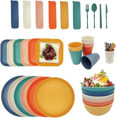 Campingserviesset 67-delig voor 6 personen - BPA-vrij outdoor servies in 6 kleuren