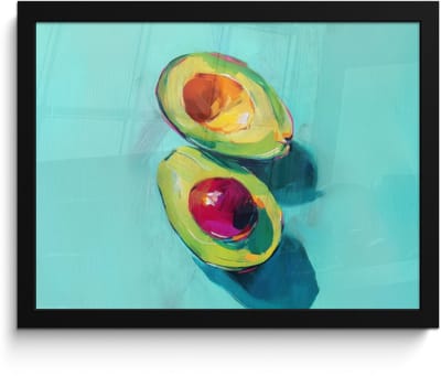 Poster in lijst - Fotolijst 40x30 cm - Posters - Avocado - Groen - Pit - Schaduw - Posterlijst zwart - Decoratie - Wanddecoratie woonkamer - Muurdecoratie slaapkamer
