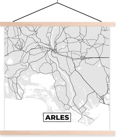 Posterhanger incl. Poster 40x40 cm - Schoolplaat - Kaart – Stadskaart – Frankrijk - Arles - Plattegrond - Textielposter - Blanke latten - Stadskaart