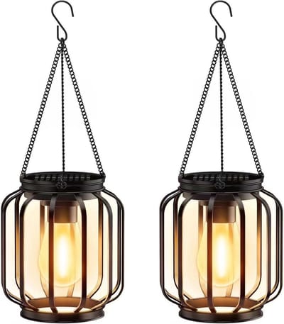 2-delige hangende solarverlichting - tuinverlichting - solar buitenlamp - Solarverlichting - Tuinlamp - Solarverlichting - IJzer - Zwart - 15,5*15,5*17,5 cm