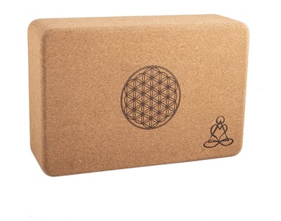 Yogablok van kurk met levensbloem en mandala