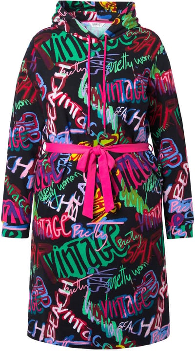 Angel of Style - Dames - Sweatjurk Comfort Fit gekleurd patroon tailleriem - Zwart - Maat 42