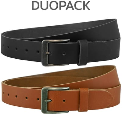 Landley Leren Unisex XXL Riemen Duopack - Extra Lange Dames en Heren Riemen - Voordeelset - Zwart + Cognac - Lengte totaal 165 cm / Geschikt tot maat 150
