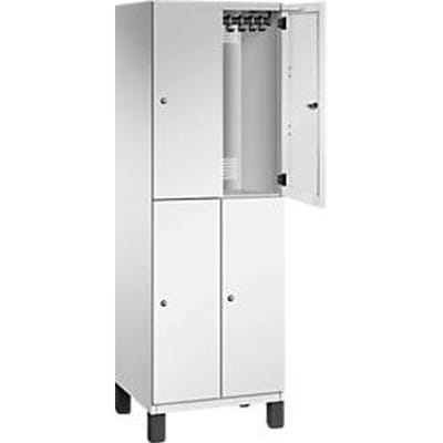 C+P Double-tier locker Cambio, 2 vakken, 4 legborden, op poten, B 600 x D 525 x H 1980 mm, lichtgrijs