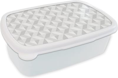 Broodtrommel Wit - Lunchbox - Brooddoos - Zigzag - Grijs - Patronen - Geometrie - 18x12x6 cm - Volwassenen