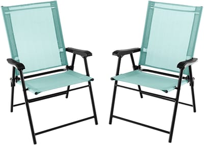 COSTWAY Set van 2 tuinstoelen, klapstoelen met armleuningen, balkonstoelen met weerbestendige stof, terrasstoelen voor tuin, achtertuin en balkon