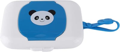 Natte Doekjeskoffer - Baby Doekjes Doos - Onderweg Gebruik - Met Hangende Riem - 16 cm - Blauwe Panda