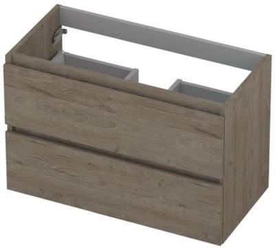 INK - Onderkast 2 Laden Greeploos met Houten Keerlijst - 800x400x520 Mm - Greige Eiken