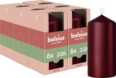 Bolsius - Gladde Stompkaars - 6 stuks - Metallic Rood - 12 cm - 33 Branduren