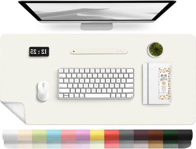 Lederen Bureau Onderlegger met Antislip Suede Onderkant, Waterdichte Bureau Mat voor Computer, Makkelijk Schoon te Maken Schrijf- en Muismat voor Thuis en Kantoor (Wit)