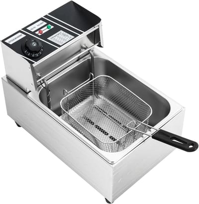 Elektrische friteuse, 6 l, 2500 W, roestvrij staal, elektrische friteuse, thermostaat 60-200 °C, olie-friteuse, grote capaciteit voor huishoudelijk en commercieel gebruik
