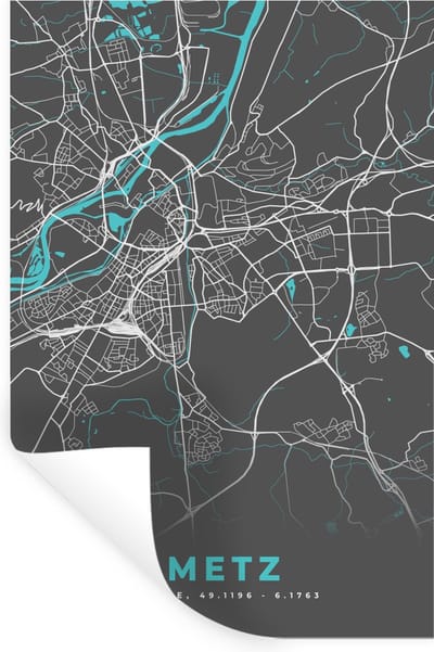 Muurstickers - Sticker Folie - Metz - Frankrijk - Plattegrond - Kaart - Stadskaart - 20x30 cm - Plakfolie - Muurstickers Kinderkamer - Zelfklevend Behang - Zelfklevend behangpapier - Stickerfolie